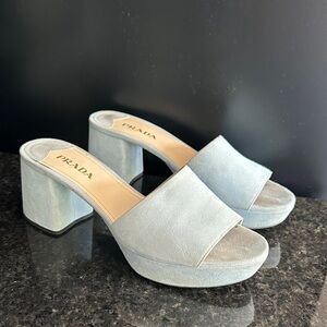 Prada Light Blue Suede Women's Platform Heels - Size 39.5